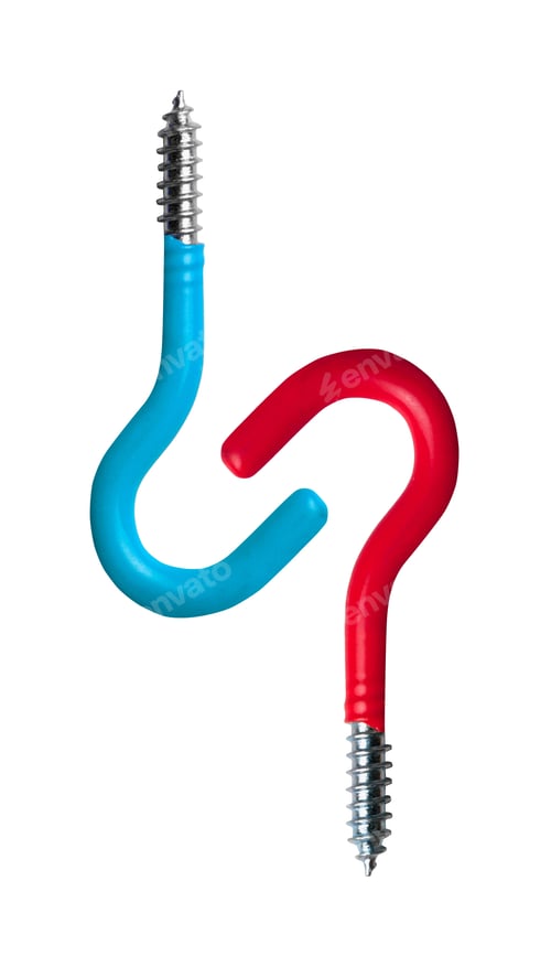 Preview: blue and red screws forming the shape of a question mark