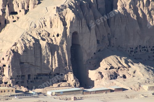 Preview: Aerial view of a majestic stone cliff formation in Bamiyan