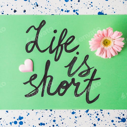 Preview: Life is short written on pastel green. Quote