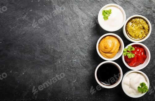 Preview: bowls of various dip sauces
