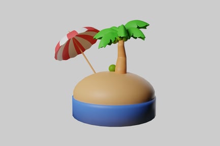 Preview: Island with umbrella and palm trees