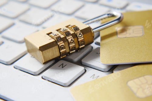 Preview: padlock and credit card, Internet data privacy information security concept