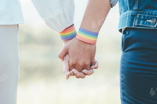 Preview: LGBT couple is relaxing together at the nature park.