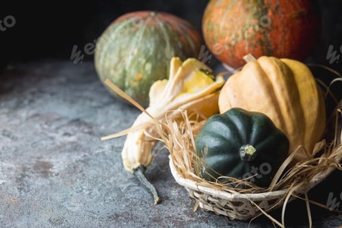 Preview: raw pumpkins in a basket
