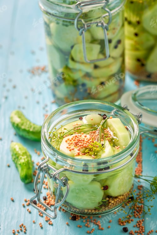 Preview: Natural pickled cucumber with allspice and mustard.