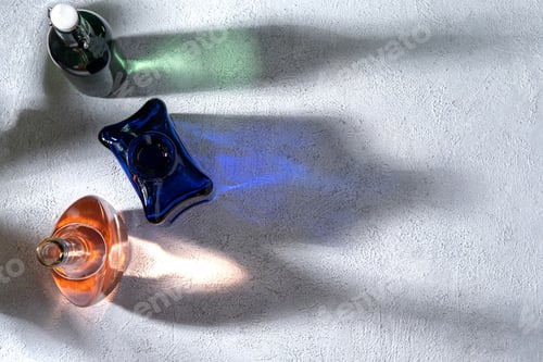 Vista previa: Minimal concept glasses bottles on sunny day.