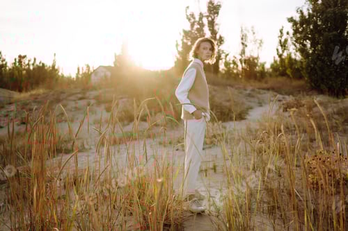Preview: Portrait of elegant, luxury woman posing in nature. People, lifestyle, relaxation concept.