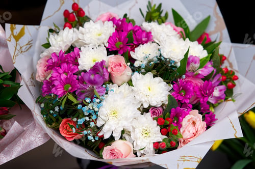 Preview: Beautiful Bouquets of Mixed Flowers: Roses, Gerberas, Tulips, for Women's Day and Mother's Day