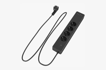 Preview: Black Power Strip with USB Ports and European Plug