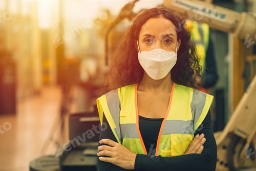 Preview: Portrait Women worker wear disposable face mask for protection Corona Virus Spreading and smoke dust