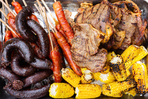 Preview: Colombian barbecue, typical food of Colombia, close-up image