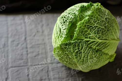 Preview: Savoy Cabbage. Top View. Food Background Copy Space