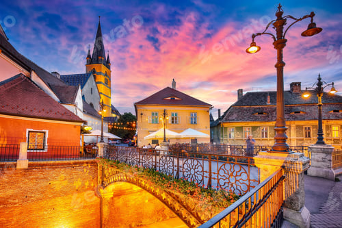 Preview: Amazing View of Evangelical Cathedral and the Liars Bridge in the center of Sibiu city.