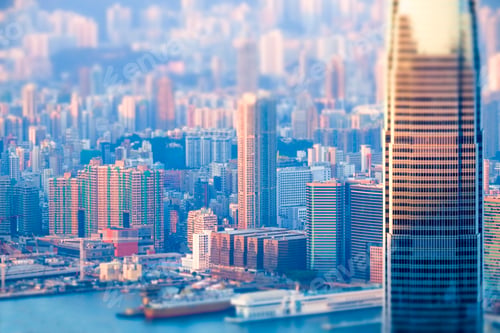 Preview: Abstract futuristic cityscape. Hong Kong. Tilt shift effect