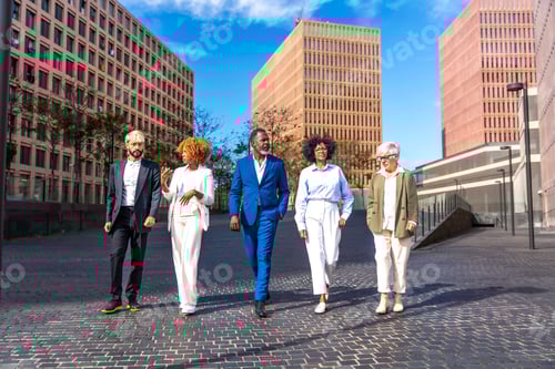 Preview: Multi-ethnic business people walking along the financial district