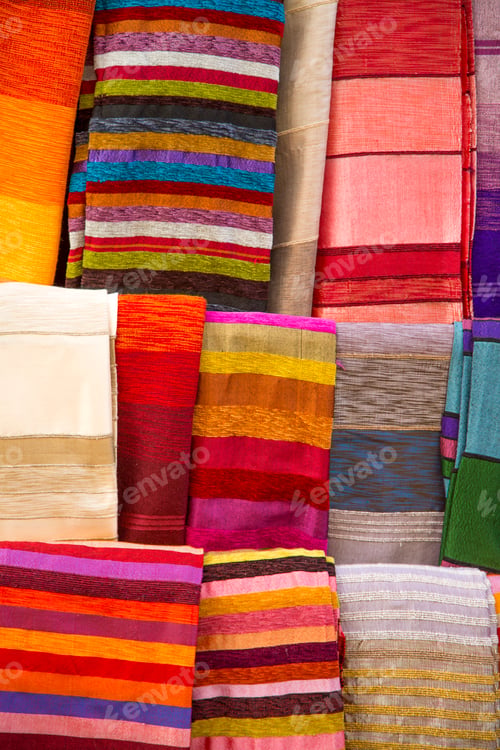 Preview: Colorful fabrics on the Agadir market in Morocco