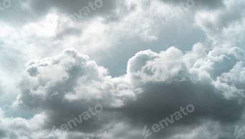 Preview: Overcast sky. Dark dramatic gray sky and white clouds before rain. Cloudy and moody sky. Storm sky.