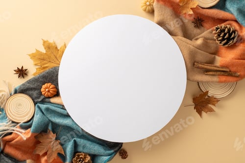 Preview: Embrace warmth of autumn: top view capturing symbolic seasonal items, such as cozy plaid
