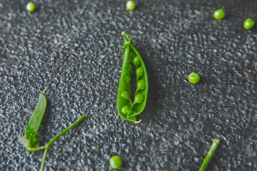 Preview: Flat lay composition with delicious fresh green peas