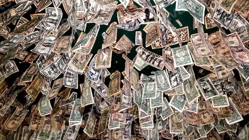 Preview: Money signed by bar customers hangs from ceiling as decor in Irish pub at the beach.