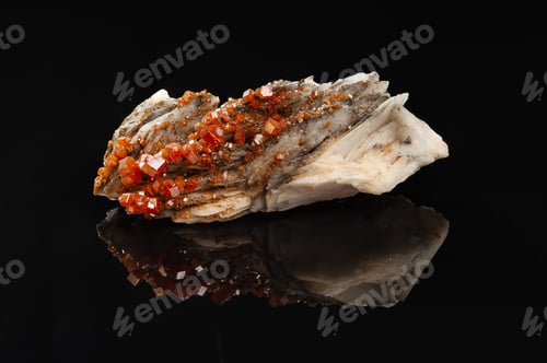 Preview: Vanadinite Mineral Crystals on a Matrix of Barite
