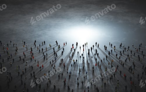 Preview: Crowd of diverse people walk to light.