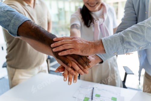 Preview: Business team joining hands showing unity and teamwork