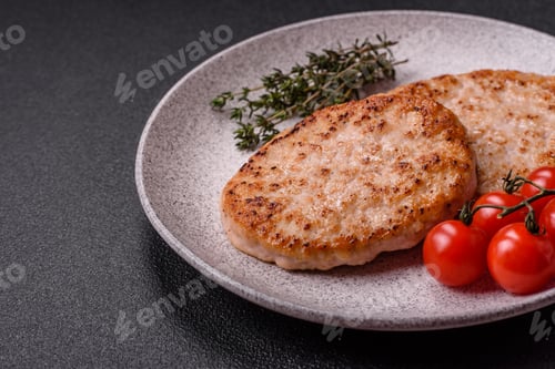 Preview: Grilled chicken burger cutlet with salt, spices and herbs