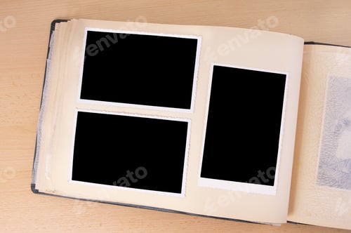 Preview: old photo album with 3 blacked out images