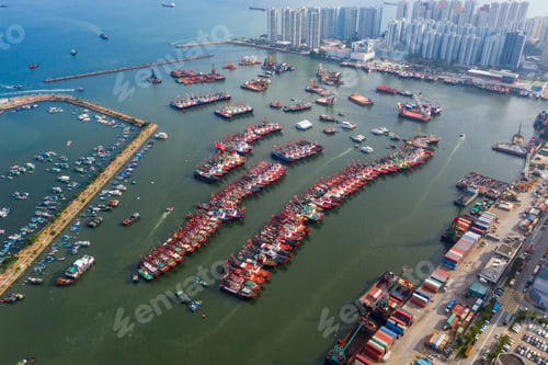 Preview: Tuen mun, Hong Kong 16 May 2019: Top view of Hong Kong castle peak bay
