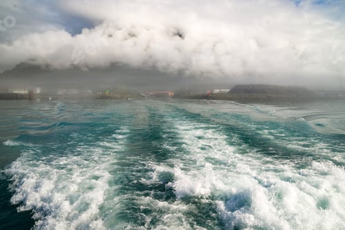 Preview: Boat Leaves Seward Alaska Ocean Wake Seafoam Resurrection Bay