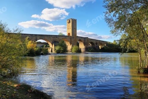 Preview: Medieval bridge over Ebro river in Frias, Burgos, Spain.