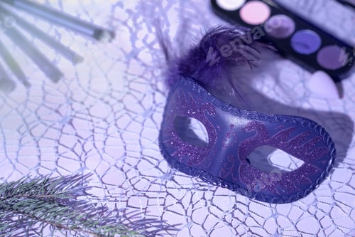 Preview: Color of the year from Pantone, violet or very peri. masquerade mask on a violet background