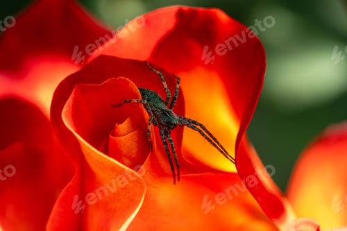 Preview: Spider on vibrant orange rose petals