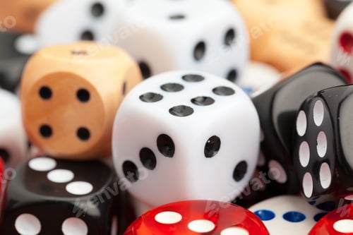 Preview: Dice on a wooden table. Concept for business risk