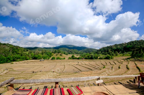 Preview: Mountains, the sky, and dry fields.