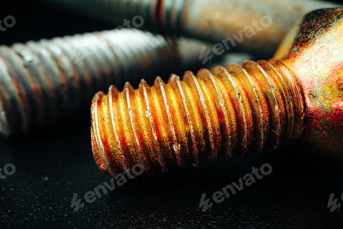 Preview: Iron screw bolts on black background close up