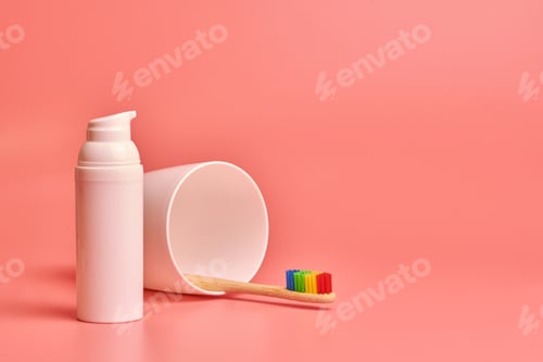 Preview: Eco toothbrush and face cream. Personal care tool for protect oral cavity and face care.
