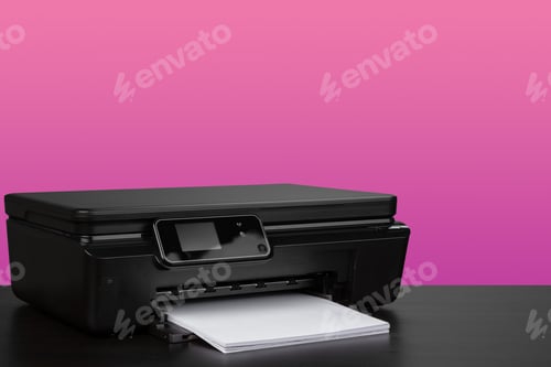 Preview: Compact home laser printer against pink background