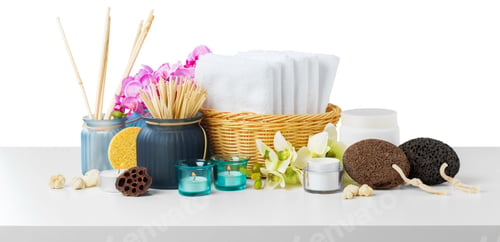 Preview: Relaxation tools on a table for home spa experience at any time of day