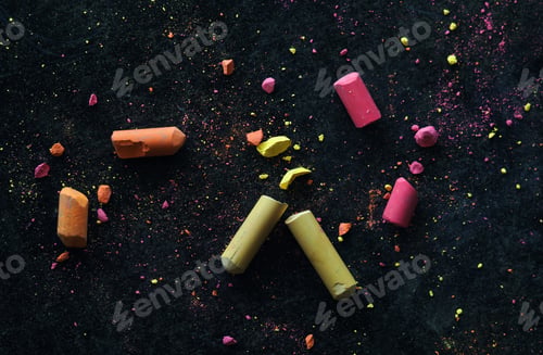 Preview: The colorful chalk and dust on the chalkboard