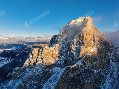 Preview: Aerial drone view of snow on the mountains in the Dolomites