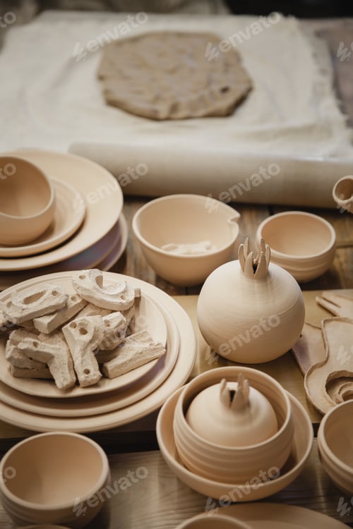 Preview: Roasted ceramic products without glaze closeup