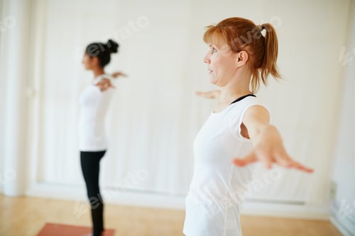 Preview: The perfect exercise to relieve stress. Shot of two women doing yoga together indoors.