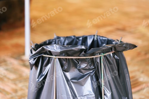 Preview: Black garbage bags public outdoor blur background