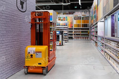 Preview: MINSK, BELARUS - April 01, 2020: a large paint shop with a large selection of products from many