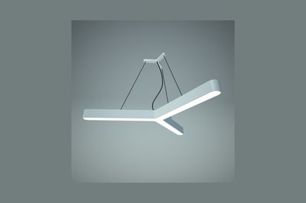 Pendant lamp with triangular shade and dual cable suspension