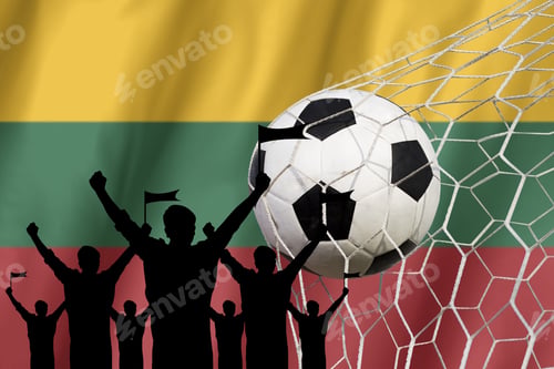 Preview: Silhouettes Of Soccer Fans With Flag Of Lithuania .Cheer Concept