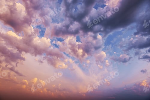 Preview: cumulus clouds at sunset. Carpathian, Ukraine, Europe.