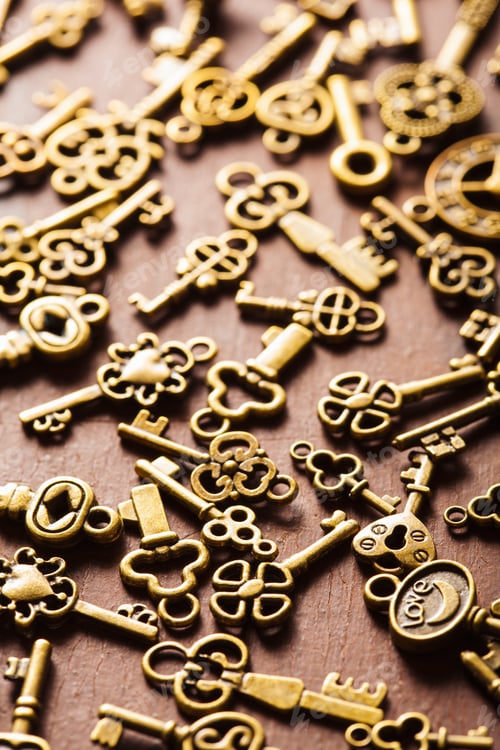 Preview: steampunk old vintage metal keys background